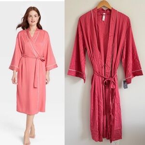 Auden Women's Luxury Collection Shadow Striped Satin Robe Coral Red XL/XXL